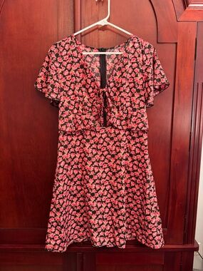 SHEIN | Ditsy Floral V-Neck Tie-Front Mini Dress Size large